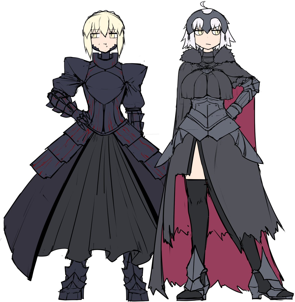 アルトリア・ペンドラゴン ,jeanne_d'arc_alter_(avenger)_(fate) ,ジャンヌ・オルタ ,セイバーオルタ 「らくがきオルタさん」|丸々。のイラスト