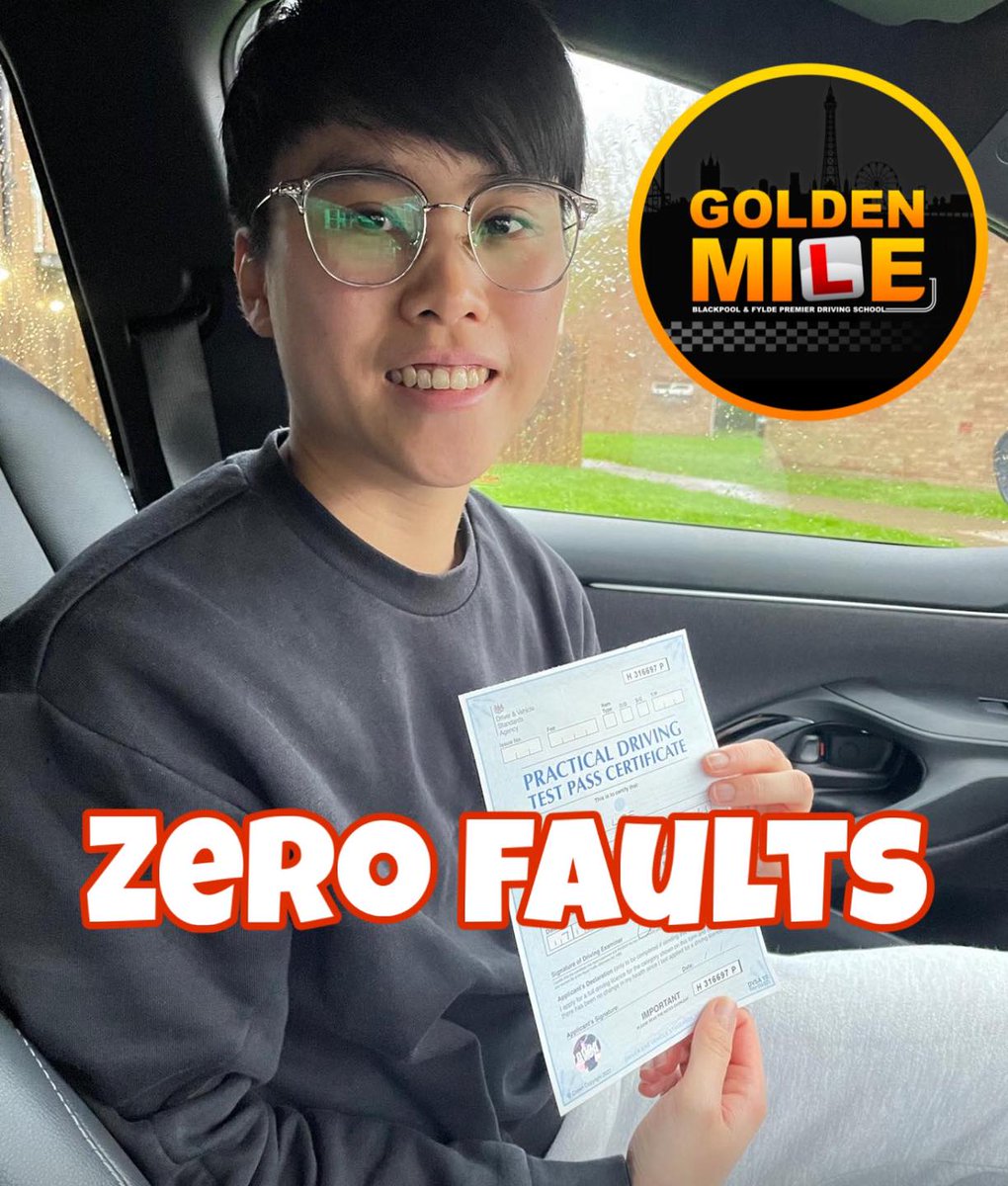 GoldenMileDrive's tweet image. ZERO FAULTS — PERFECT PASS!

A huge congratulations to Zi, who passed his driving test after completing an intensive course with instructor Andrea, and did it with ZERO faults! 
goldenmiledriving.com 
07800977801
#Blackpool
#driving 
#intensivecourse