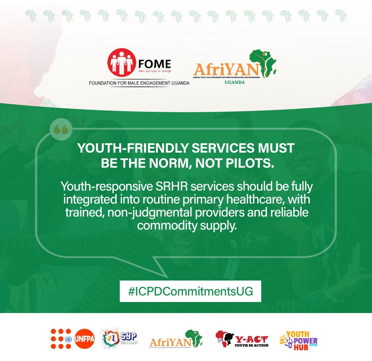 EstherBirungi22's tweet photo. Youth-friendly SRHR services shouldn’t be short-term projects. Delivering on ICPD commitments means embedding youth responsive,non-judgmental care into everyday primary healthcare backed by trained providers and consistent supplies. #ICPDCommitmentsUG https://t.co/hXqHgUlGdA