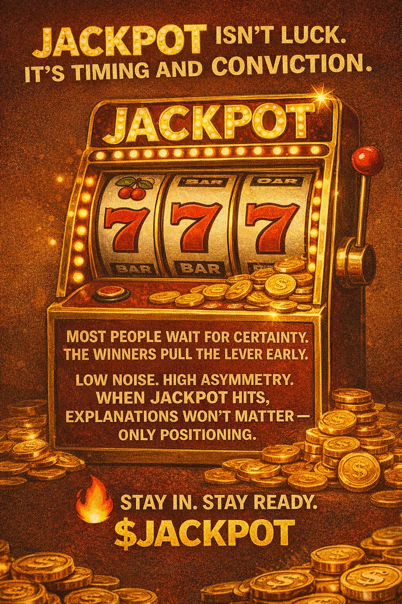 🎰 JACKPOT isn’t luck. It’s timing and conviction.
Most people wait for certainty.
The winners pull the lever early.

Low noise. High asymmetry.
When JACKPOT hits, explanations won’t matter — only positioning.

🔥 Stay in. Stay ready. $JACKPOT