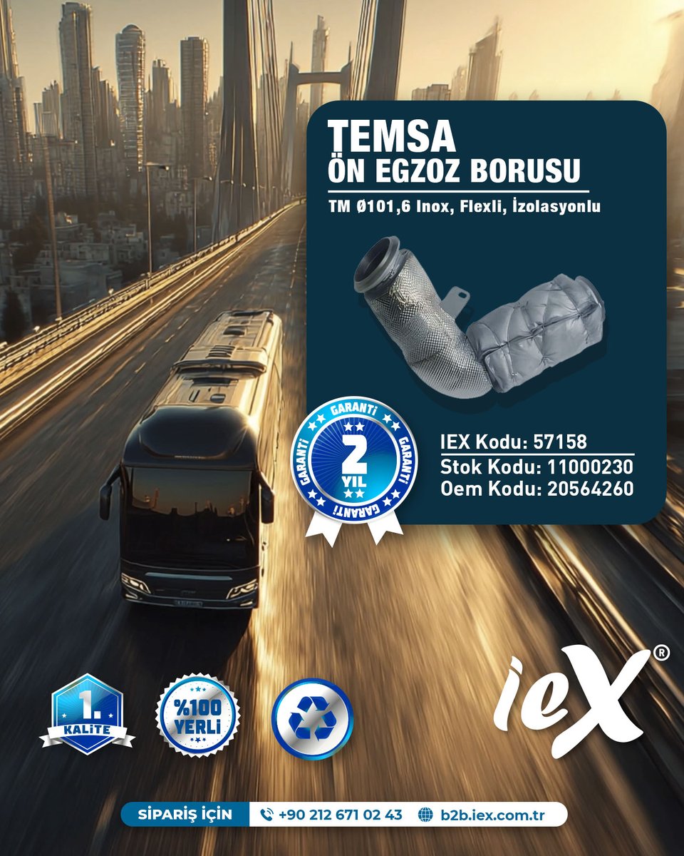 📌 TEMSA ÖN EGZOZ BORUSU
📦 IEX Kodu: HD165216Y
🚛 Stok Kodu: 13001788
🔧 OEM Kodu: HD165216Y

🛠️ Uzman Notu / Ürün Detayları
TEMSA ağır vasıta ve otobüs motorlarında kullanılan ön egzoz borusu.

📞: 0212 671 02 43
🌐: b2b.iex.com.tr/boru-egzoz-on-…

#temsa #egzozborusu #istanbulegzoz