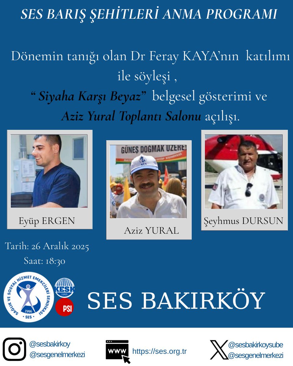 Unutmadık, Unutmayacağız!

En zor zamanlarda halka sağlık hizmeti götürmek için canla başla çalışırken aramızdan koparılan arkadaşlarımızın onurlu mücadelesini devralıyoruz. 

26.12.2025 tarihinde, yitirdiğimiz canlarımızın aziz hatıralarını selamlıyoruz.

Eski üyemiz ve iş yeri