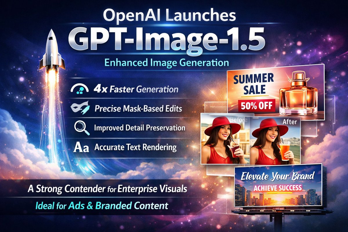 OpenAI Launches GPT-Image-1.5 for Enhanced Image Generation: This new model powers ChatGPT Images, offering 4x faster generation, precise mask-based edits (avoiding full image rewrites), improved detail preservation, and accurate text rendering. It's positioned as a strong
