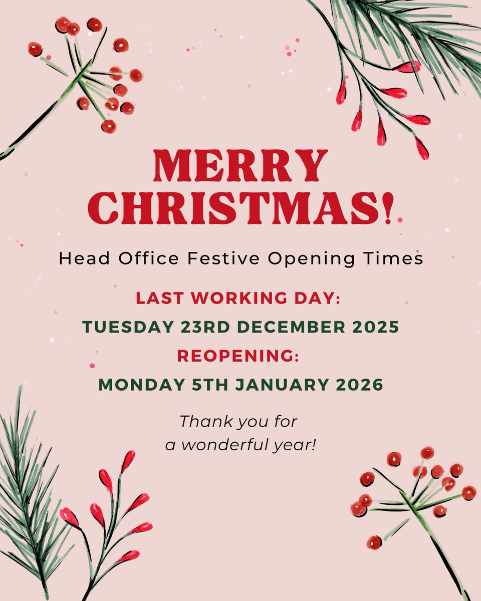 childrenslinks's tweet photo. 🎄 Head Office Festive Opening Times 🎄 

📅 Last working day: Tues 23rd Dec 2025 
📅 Reopening: Mon 5th Jan 2026 

If you need to get in touch, please keep these dates in mind. ✨

We wish you all a joyful holiday season and look forward to connecting in the New Year! ✨ https://t.co/MVEUCp7lM2