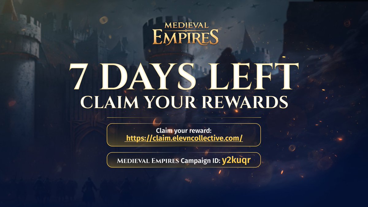 Medieval Treasures Claim Hub Countdown! ⏰

If you won in any partnered raffles, make sure to claim your Medieval Treasures before the Claim Hub closes!

Claim here: claim.elevncollective.com
Campaign ID: y2kuqr

Rewards will be revealed on Dec 24. 📆