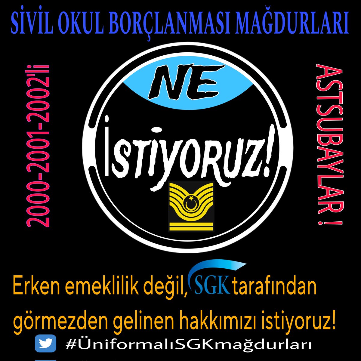 2000, 2001 ve 2002 devresi Astsubayların Sivil Okul Borçlanmaları KDK'nın uygulanması yönündeki TAM TAVSİYE kararına rağmen SGK tarafından kabul edilmiyor. 2025 yılı bitmeden bu mağduriyetimiz çözülsün istiyoruz..
#ÜniformalıSGKmağdurları
<a href="/RTEdijital/">Erdoğan Dijital Medya</a>
#EmekleriYasalaraTakılanlar