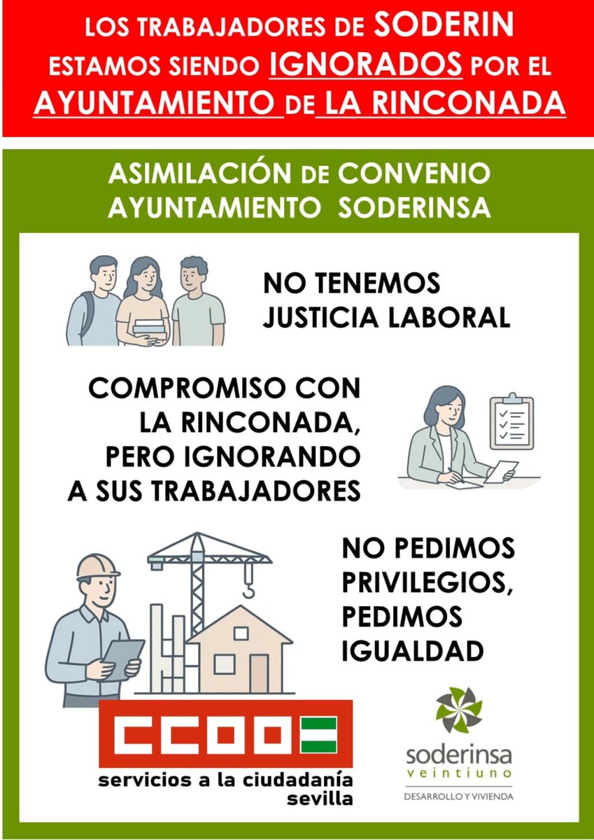 FscCcoo's tweet photo. 📢Es intolerable ‼️

⭕La plantilla de SODERIN en la Rinconada no aguanta más, NO permitiremos que siga siendo ignorada por el Ayto 

⭕No son trabajador@s de segunda, Exigimos un trato digno y escucha  por parte del Alcalde.

⭕Anunciamos movilizaciones por nuestros derechos https://t.co/PHArniByZi