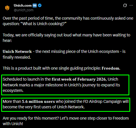InfinityJem01's tweet photo. If you’re reading this, you’re early 👀 

Join FD Programme = Eligible ✔ 

FD Airdrop = Unich Network’s first users. 
TGE: Feb 2026 🔥 

https://t.co/WjR8u5vNM3 

#Unich #xenea #PiNetwork #BeeNetwork #Hype #Defi #DEX #IDO #ICO #Premarket #EagleNetwork #StarNetwork https://t.co/iZkeRKXq2x