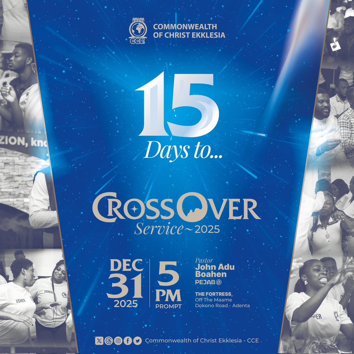 CC_Ekklesia's tweet photo. 15 DAYS TO A DIVINE SHIFT 🔥

The moment is closer than it looks.
In just 15 days, we gather for a night of alignment, direction, and undeniable encounters with God.

Come expectant.
This Crossover will set the spiritual tone 

Off Maame Dokono Road – Adenta
With Pastor John https://t.co/oXTTv1MRM3
