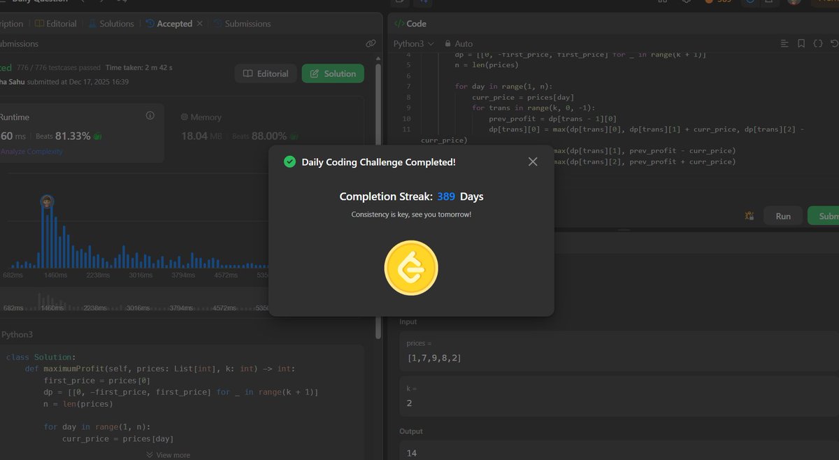 akashasahu07's tweet image. Day - 389
LeetCode daily challenge completed. Steady progress forward. 💻📈
#LeetCode #LeetCodeDaily #CodingPractice