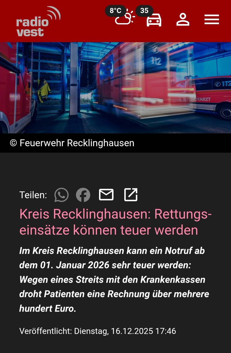 Frohe Vorweihnachtszeit übrigens:
Wie schon geahnt, ziehen weitere nach.
#RTW
#Rettungseinsätze
#Krankenkassen
Ich find die Diskussionen, Debatten, Vorschläge, Beschlüsse &amp; Einfälle  rund ums #Gesundheitswesen einfach nur noch bodenlos.