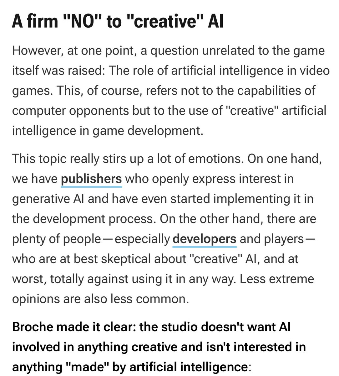luscielia's tweet image. Expedition 33 director Guillaume Broche said they are strictly against using creative AI but you won't see accounts like this share articles like that because it does not suit their agenda.