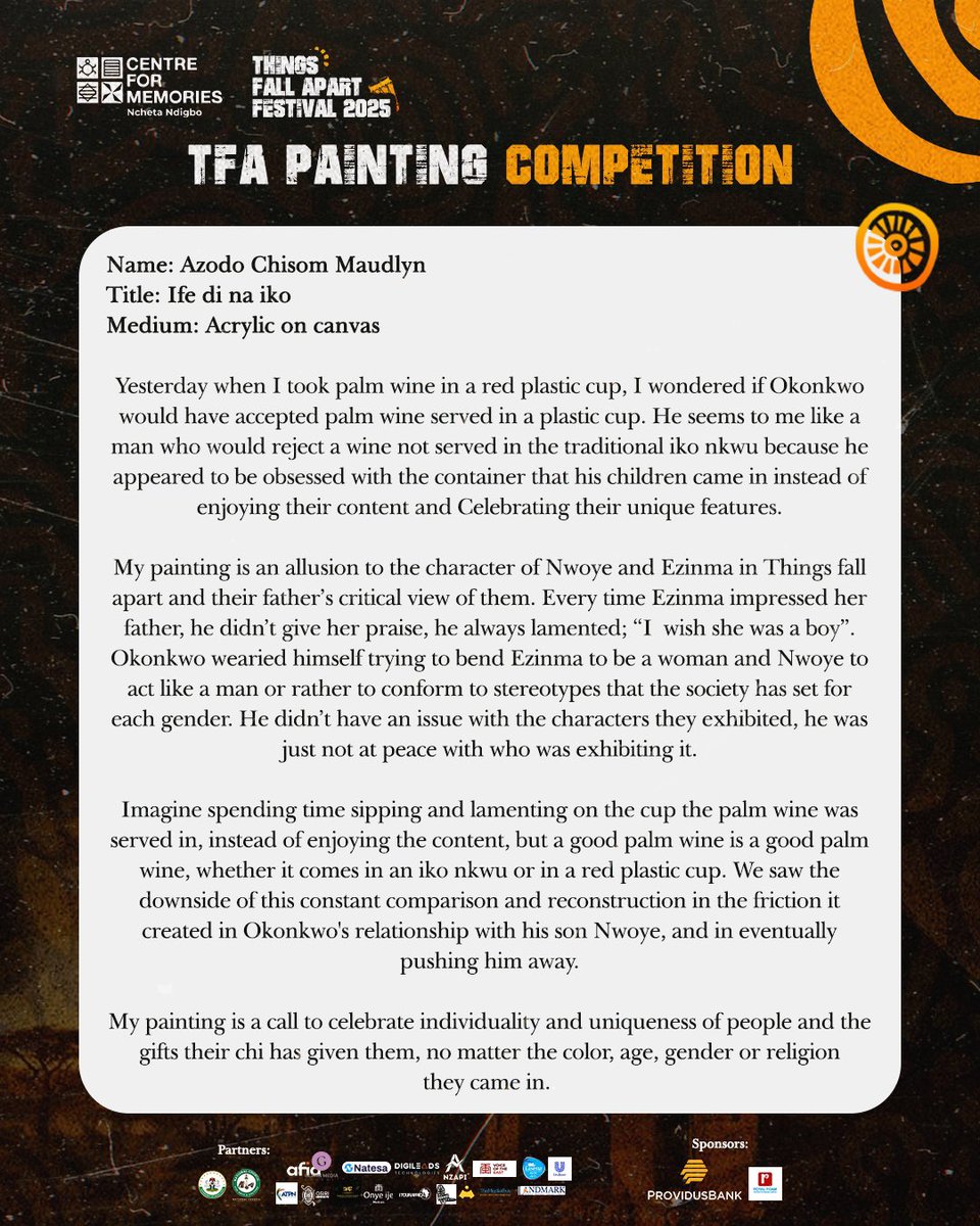 Her winning piece captivated the judges with its imaginative depth and interpretation of Ụmụọfia within the framework of this year’s festival theme.

She takes home a ₦50,000 cash prize, courtesy of Hikerstrail.