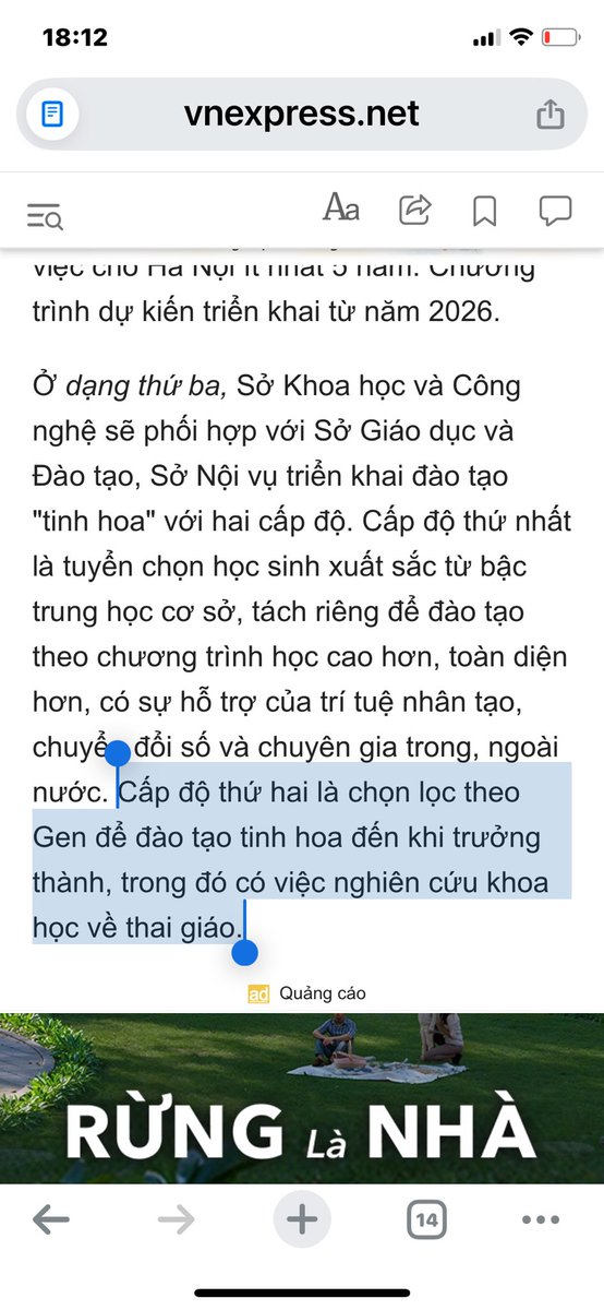 "The second level is selection by gene to train the elites until maturity, including scientific research on prenatal education." 

😳

Link to the article in Vietnamese : vnexpress.net/ha-noi-se-co-d…