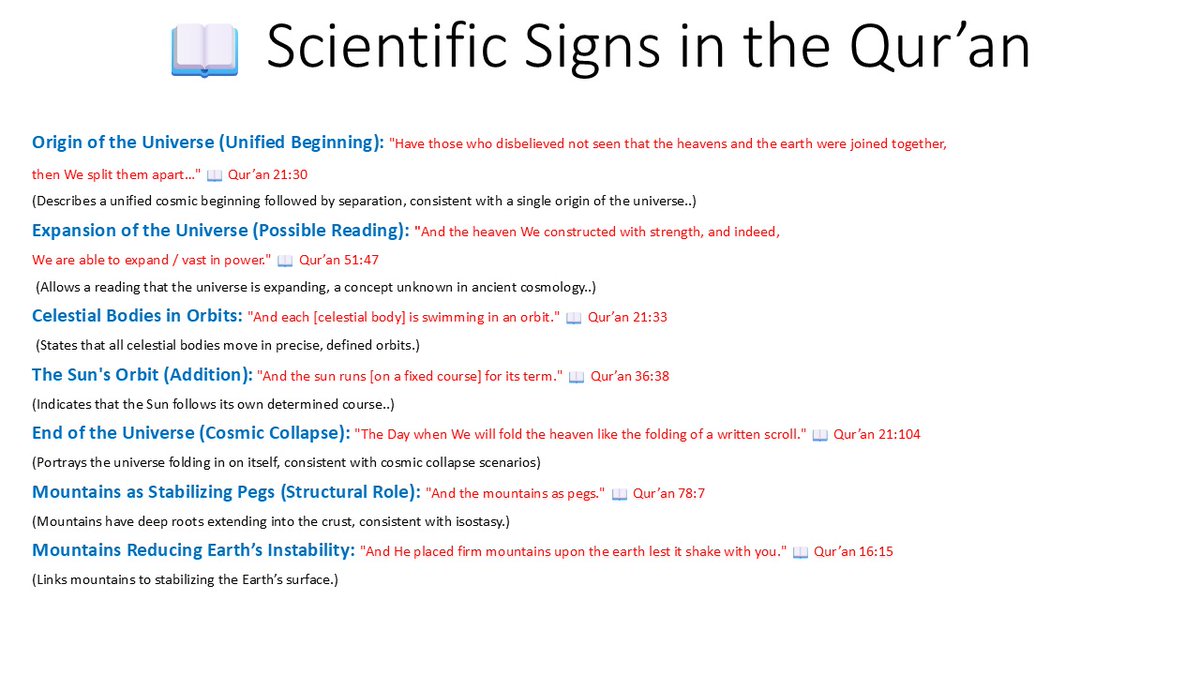 abdullah_ba97's tweet photo. Qur’anic verses describing natural phenomena in ways consistent with modern scientific understanding revealed over 1400 years ago, long before such knowledge was accessible. but a text that repeatedly invites reflection for those who value reason
​#Quran #Islam #truth https://t.co/ZX8PJxyMBT