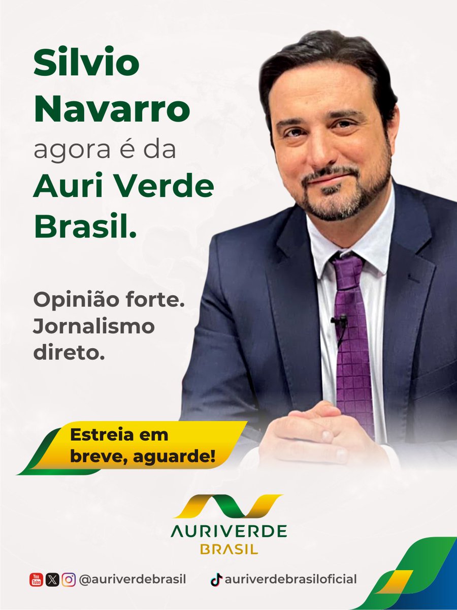 O jornalista Silvio Navarro agora é oficialmente Auri Verde Brasil. Com uma trajetória marcada por análise crítica e forte presença no jornalismo político, Navarro inicia uma nova fase profissional e já prepara uma estreia que promete chamar a atenção do Brasil.

Em breve, ele