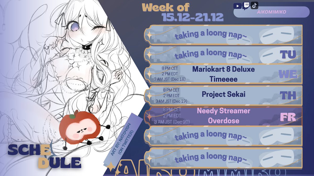 BETTER LATE THAN NEVER AH SCHEDULE!
Art by the talented artist <a href="/nat04194/">nat04194 / Commissions open</a>