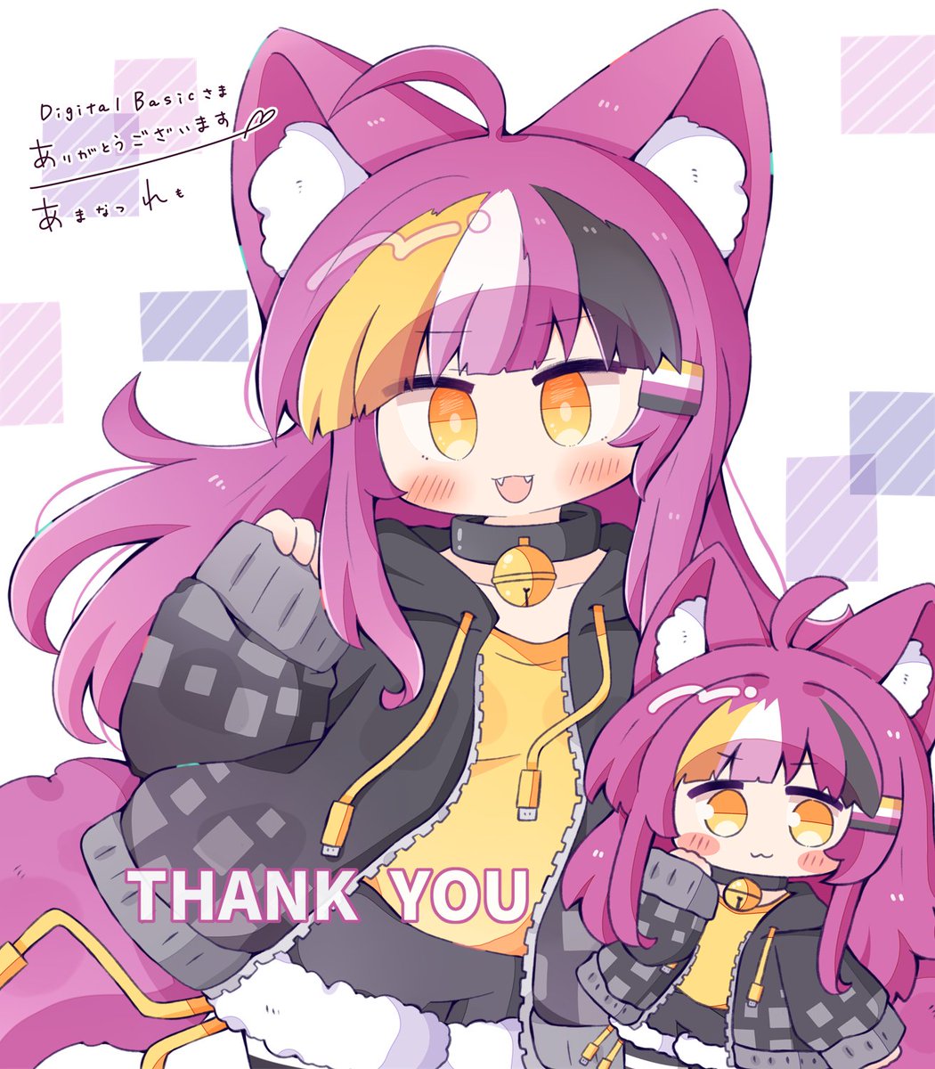 skebリクエストありがとうございました💜
カラフルな前髪塗るの楽しかったです☺️パーカーの紐の先がUSBっぽくなってたりして可愛い！！SDで全身描かせていただきましたが、足元のデザインも可愛くて好き。 #Skeb #Commission