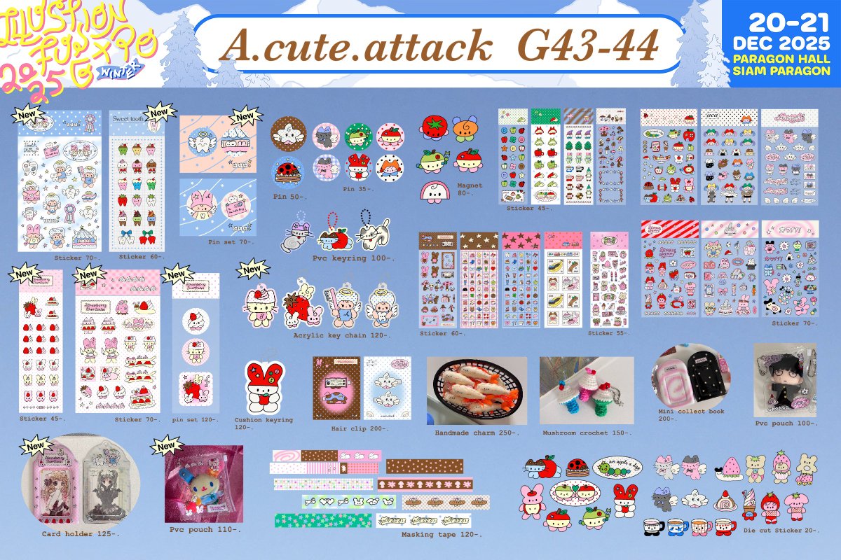 ใบเมนูแบบรวมอัพเดตล่าสุดค่ะ🫶🏻

🍰A.cute.attack : G43-44

#IFEXPOWINTER25