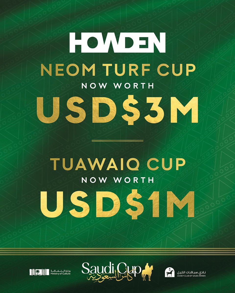 G1に昇格したネオムターフカップの総賞金が200万（約3億円）ドル→300万ドル（約4億5,000万円）に増額されることが決定しました。  各着順ごとの賞金は未発表。 1ドル＝150円で換算。