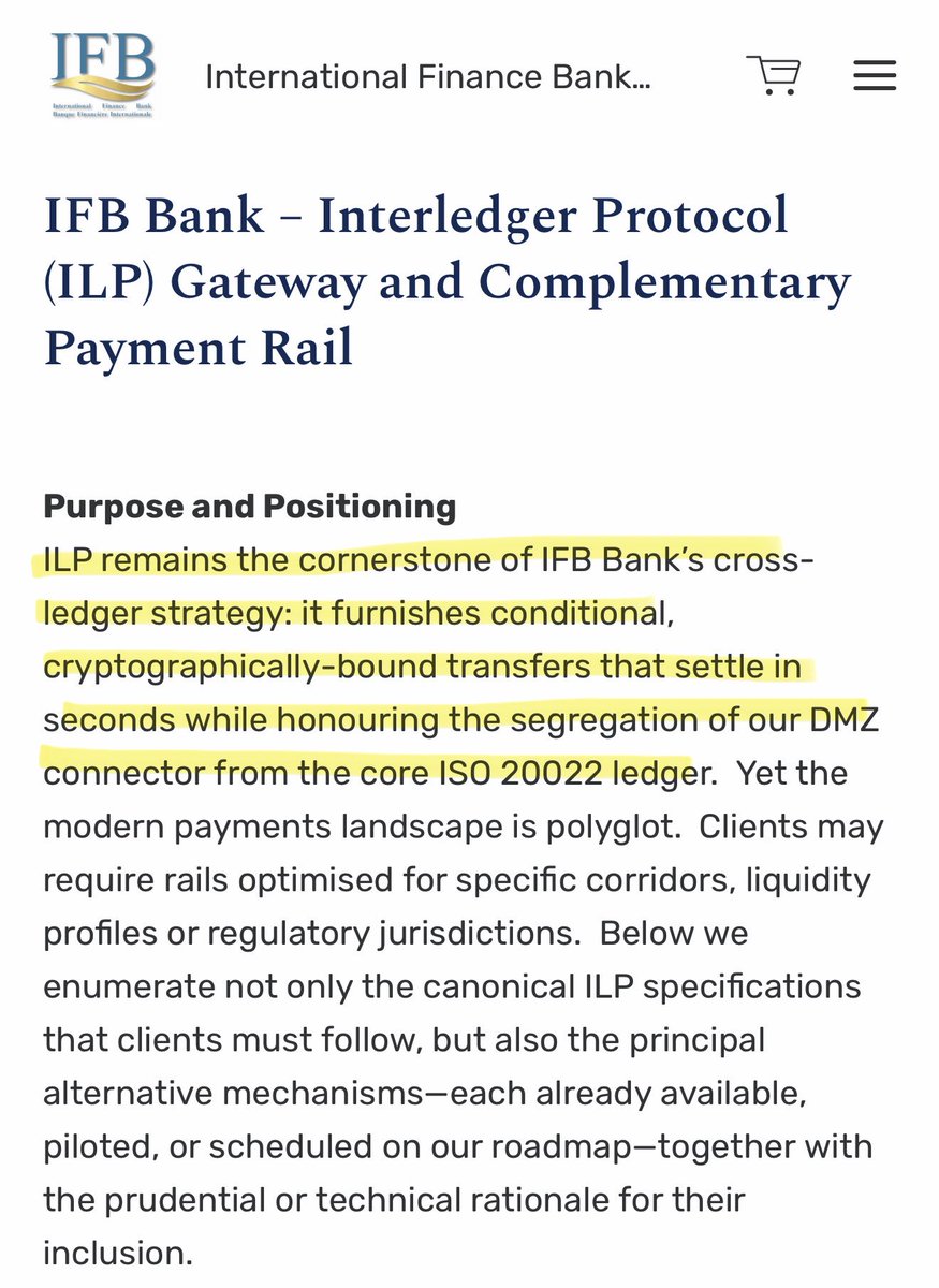 SMQKEDQG's tweet photo. ‼️IN CASE YOU MISSED IT: XRP IS ALREADY INTEGRATED INTO INTERNATIONAL BANKING FLOWS AS A COMPLEMENTARY PAYMENT RAIL‼️

This integration is enabled through the Interledger Protocol and ISO 20022 alignment.☝️

ISO 20022 compliance significantly increases the likelihood that a digital asset can be adopted within bank infrastructure.💯

As a result, XRP is now publicly documented on the International Finance Bank’s home page as a payment rail banks can use to move value when the XRPL is the most efficient option.💎

The documentation explicitly outlines the scenarios in which each payment rail is used.🙇‍♂️

3/6 available options route directly back to Ripple and the XRPL through the Interledger Protocol, RippleNet, and Mojaloop.🌐

See for yourself.😏💨👇