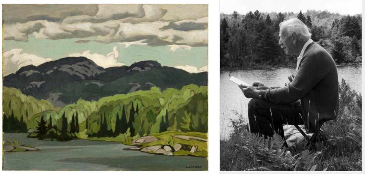 ButlerPhotos's tweet image. Casson Lake 
   Group of Seven artist A.J. Casson at Casson Lake in 1976 and the painting he created from the sketch he made that day.
   Casson Lake, located northwest of Killarney Provincial Park  was named in honour of Alfred Joseph (A.J.) Casson.