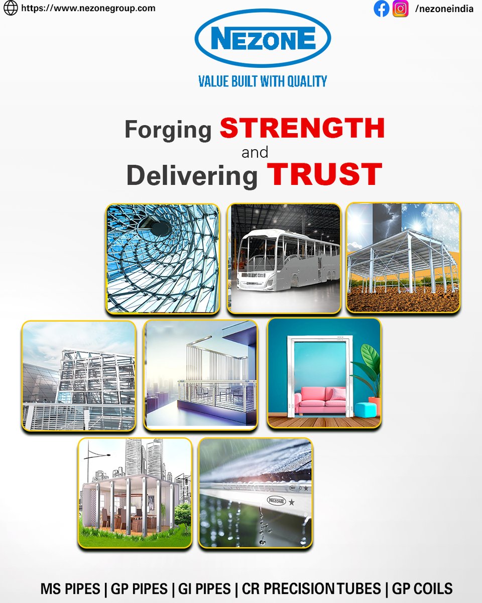 nezoneindia's tweet image. Forging STRENGTH and Delivering TRUST.

#forgingstrength #deliveringtrust #Infrastructure  #MadeInIndia #BackboneOfBharat #gipipes #crprecision #manufacturingsteelpipes #steelpipefactory #galvanizedpipe #msblackpipes #nezonepipes #nezonetubes #nezonegroup #nezoneindia