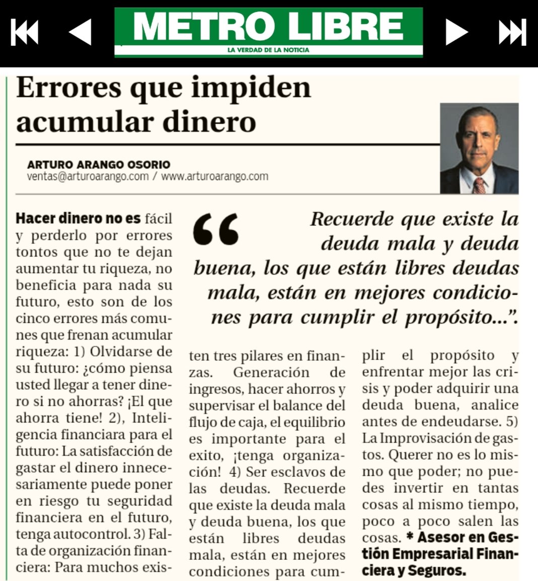 Nuestro último artículo -Errores que impiden acumular dinero  - metrolibre.com/opinion/errore…
<a href="/AparivioJa69047/">James Aparicio</a> <a href="/MetroLibrePTY/">Metro Libre</a> <a href="/industrialespty/">Sindicato de Industriales de Panamá</a> <a href="/jm_andrade507/">José Miguel Andrade</a> <a href="/PanamaCamtur/">Camtur Camara Nacional de Turismo.</a> <a href="/CAMIPAOFICIAL/">Cámara Minera de Panamá</a> <a href="/CCIYAP/">Cámara de Comercio, Industrias y Agricultura</a> <a href="/UNPYME/">Unión Nacional de Pequeñas y Medianas Empresas🇵🇦</a> <a href="/Apedeorg/">APEDE</a> <a href="/apedeazuero/">APEDE Capítulo de Azuero</a> <a href="/apede_chiriqui/">Apede_Chiriquí</a> <a href="/CONEPPanama/">Consejo Nacional de la Empresa Privada</a>