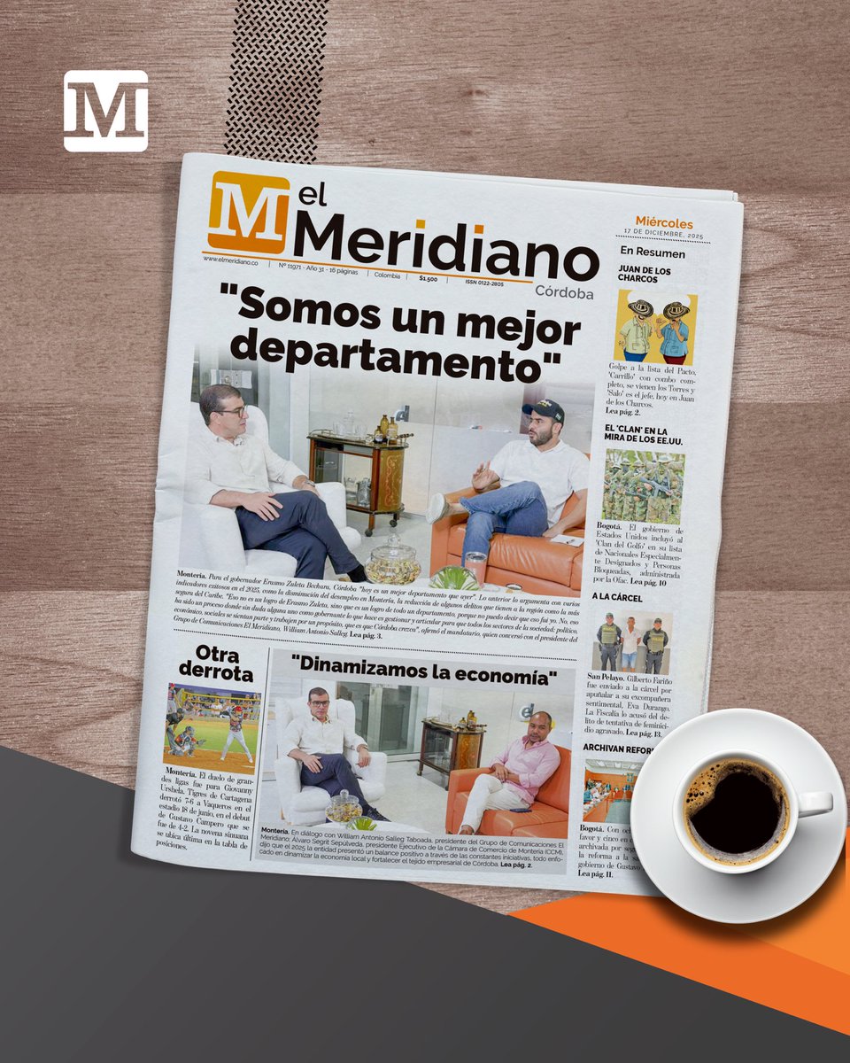 elmeridiano_co's tweet image. !Feliz Miercoles! ☕

Esta es nuestra #PrimeraPágina y #ContraPortada para hoy en Córdoba.

#ElMeridiano30Años
#ElMeridianoTeUbica
#LaVerdadSinAfán 

@GobCordoba_ @ErasmoZB @william_salleg @AlvaroSegrith @JuniorClubSA