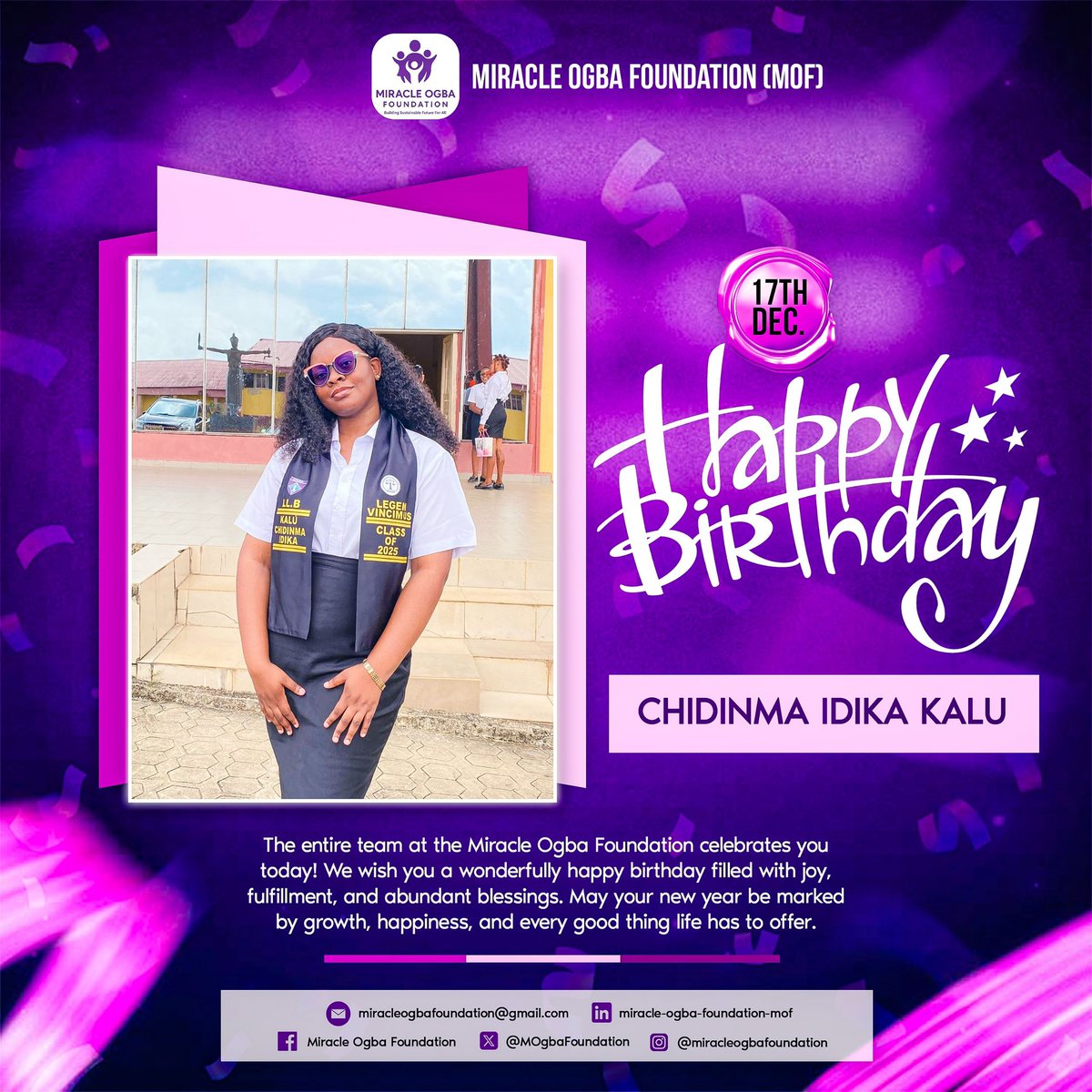 MOgbaFoundation's tweet photo. Hurrrraaaaaayyyyy 💃💃 it's double celebration season for the Miracle Ogba Foundation  

We are happy to celebrate our esteemed volunteers Divine Ukaumunna and Chidinma Kalu on the occasion of their birthday celebration.

We pray for God continued protection and preservation. 🥂 https://t.co/YvYj4DcsJs