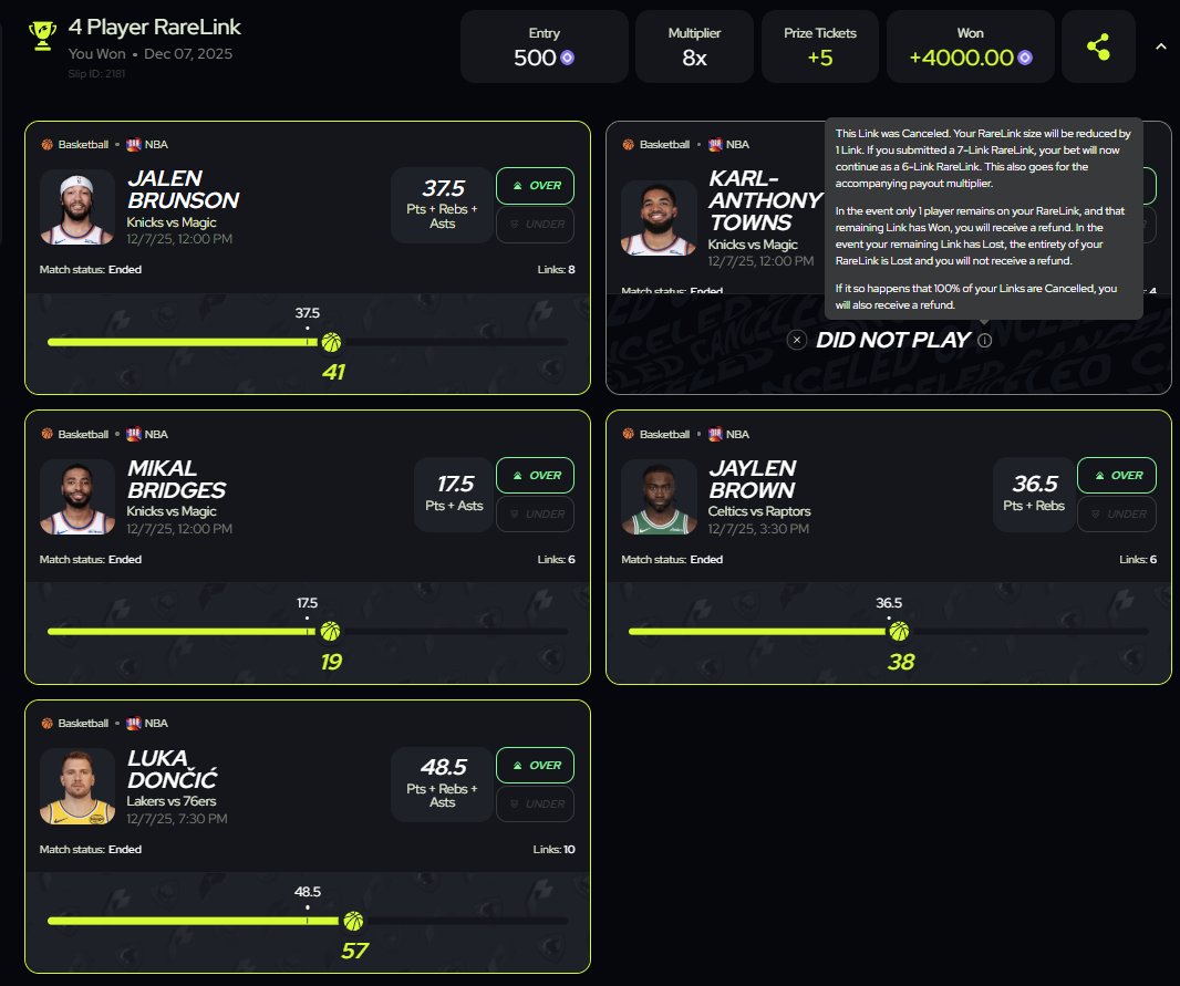 I placed this bet and forgot about it until now

Shoutout <a href="/RareBetSports/">RareBetSports</a> for treating the DNP in the most fair way possible

I'm not much of a sports gambler, but I really like the UI on placing simple over/under bets on their site.

500 -> 4k $MON