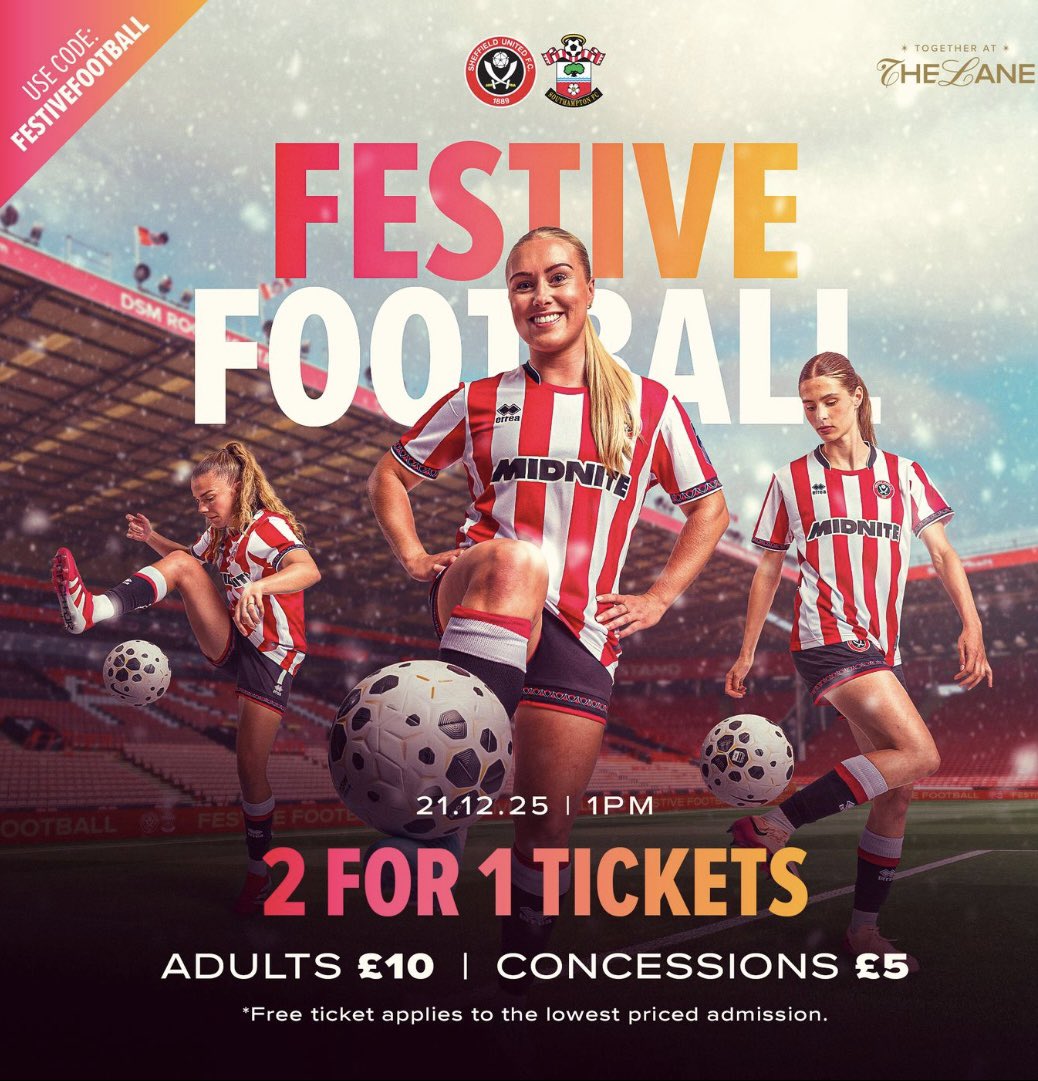 FC_Leo7's tweet image. United is offering 2-for-1 tickets. *Free ticket applies to the lowest-priced admission. Use the code: FESTIVEFOOTBALL

#SaintsFC #SaintsFCWomen #SFCWSG