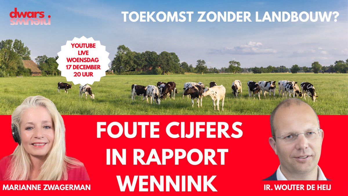We hebben de beste en schoonste boeren van de wereld en een top-landbouwuniversiteit. Maar landbouw hoort niet bij de toekomst van Nederland volgens het Wennink rapport? Zijn cijfers rammelen in elk geval. Vanavond ga ik met <a href="/deheij/">ir. Wouter de Heij</a> de diepte in.

dwarsnieuws.nl/dwarsnieuws-li…