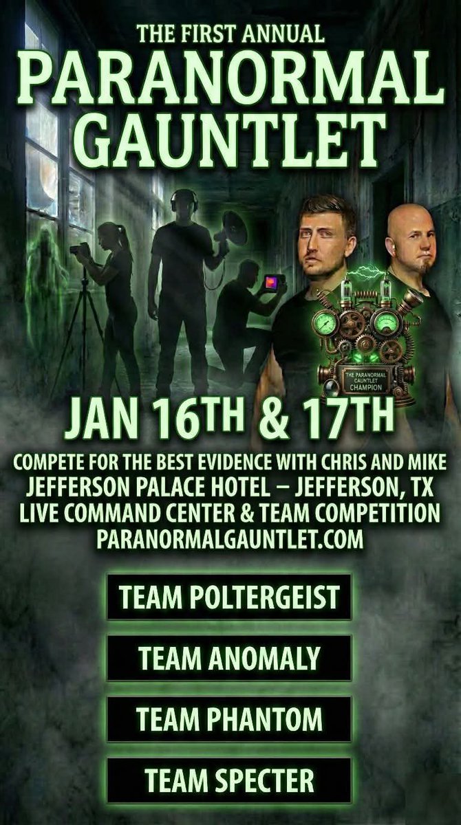 Join us in Texas for a Wraith Chaser Paranormal Challenge! click the link for more info...
thewraithchasers.com/events