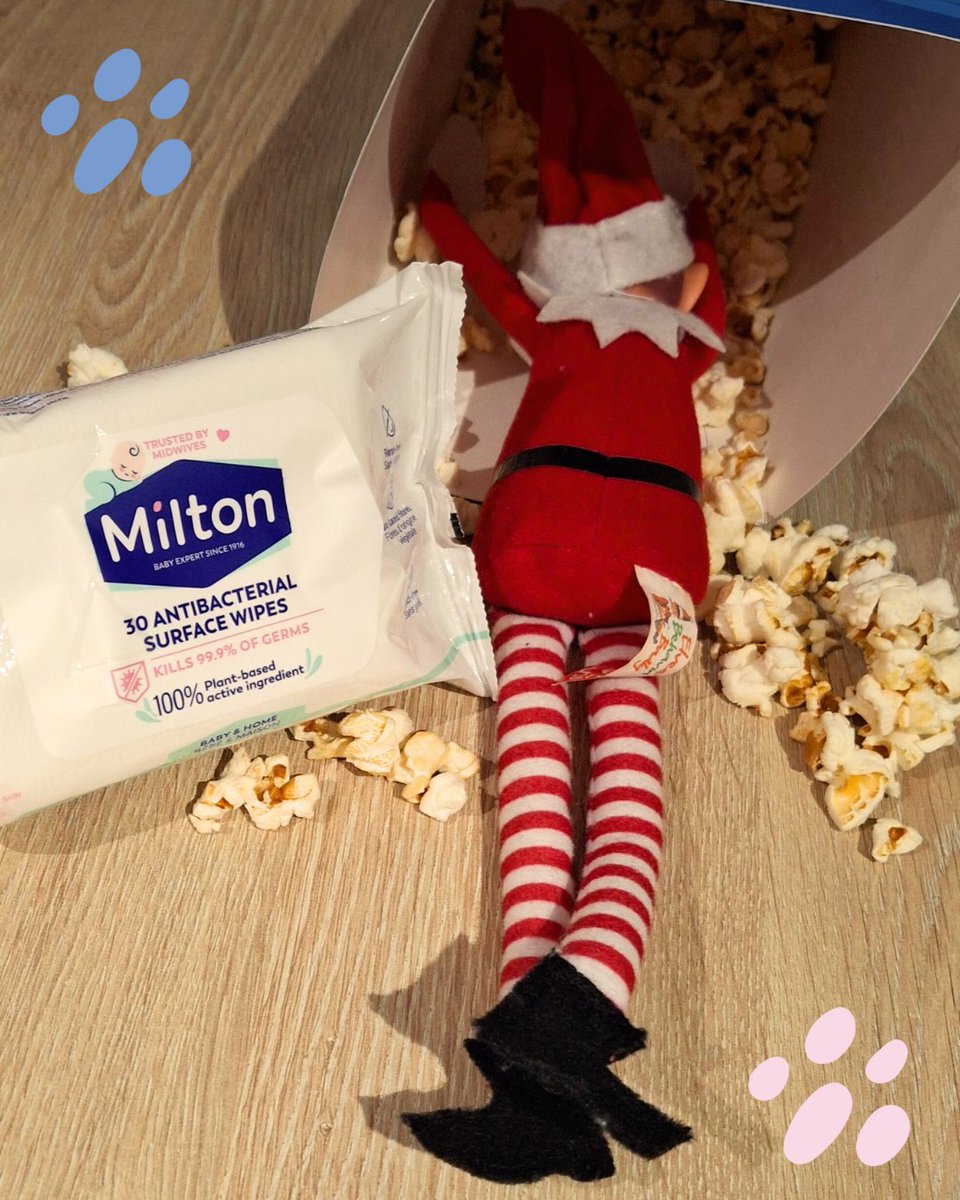 Milton_baby's tweet image. That mischievous elf got into the midnight snack stash again! If your elf is making chaos - whether it’s popcorn, sprinkles, or sticky syrup, grab a Milton's #PlantBased Antibacterial Surface Wipes for a fast cleanup solution.

#elfontheshelf #kitchencleaning #parents