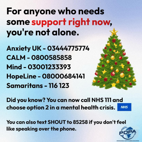 PDPA_darts's tweet photo. The festive season can affect our mental health in many different ways — whether you celebrate it or it’s just happening around you. It can bring pressure, expectations, and emotional strain. Remember, there’s always someone you can talk to. https://t.co/AgK99jbhFF