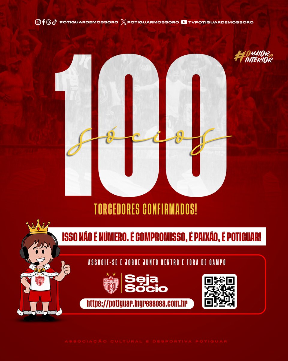 potiguarmossoro's tweet photo. ♥️🇦🇹 A NAÇÃO É F*%@! Já somos 100 sócios! 💯

Obrigado! Agora é #RumoAos200! Acesse https://t.co/qF8HLCS0VO e escolha seu plano! 

Isso não é número. É compromisso, é paixão, É POTIGUAR! 

#sejasocio #bicampeao #maiordointerior https://t.co/w1Lgr3WzbR