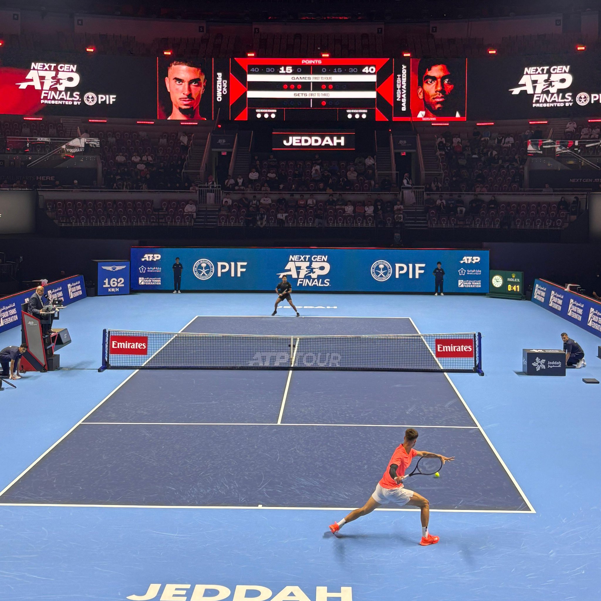 تصل مواجهة المصنف الثالث الكرواتي دينو بريزميتش أمام المصنف السادس الأميركي نيشيش باسافاريدي إلى جولة الكسر لتحديد الفائز بالشوط الثاني. #نهائيات_الجيل_القادم 