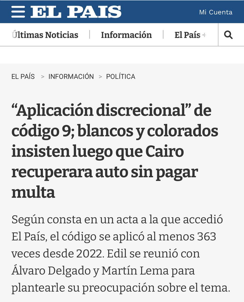 Dimos a conocer que existe un famoso “Código 9” y que se usó para que la ex ministro y actual diputada del FA, Cecilia Cairo, recuperara su auto sin pagar la multa. Nos congratula el interés del Partido Colorado por nuestra denuncia de abuso en la IM. ¡No más corruptela!