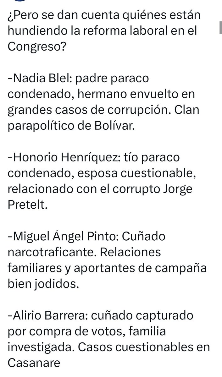 <a href="/CathyJuvinao/">Cathy Juvinao #VERDE101 🌻💚 Cámara Bogotá</a> <a href="/ricarospina/">Ricardo Ospina</a> <a href="/JuanLozano_R/">Juan Lozano</a> <a href="/juanrobertovarg/">Juan Vargas</a> <a href="/JoseGuarnizoA/">Jose Guarnizo</a> <a href="/YesidLancheros/">Yesid Lancheros</a> <a href="/JuanitaGomezL/">Juanita Gómez L.</a> <a href="/DanielSamperO/">Daniel Samper Ospina</a> <a href="/jsanchezcristo/">Julio Sánchez Cristo</a> <a href="/DCoronell/">Daniel Coronell</a> <a href="/DianaCalderonF/">Diana Calderón</a> La mariguanera de <a href="/CathyJuvinao/">Cathy Juvinao #VERDE101 🌻💚 Cámara Bogotá</a>  cree q no sabemos leer. Todo lo q dices es falso y no estaba en la reforma.  Lo q pasa es q q comoraron los dueños de las eps q tanto criticabas en el pasado rata asquerosa. Ni un voto por esta Hp Aquí está el perfil de los q hundieron la reforma