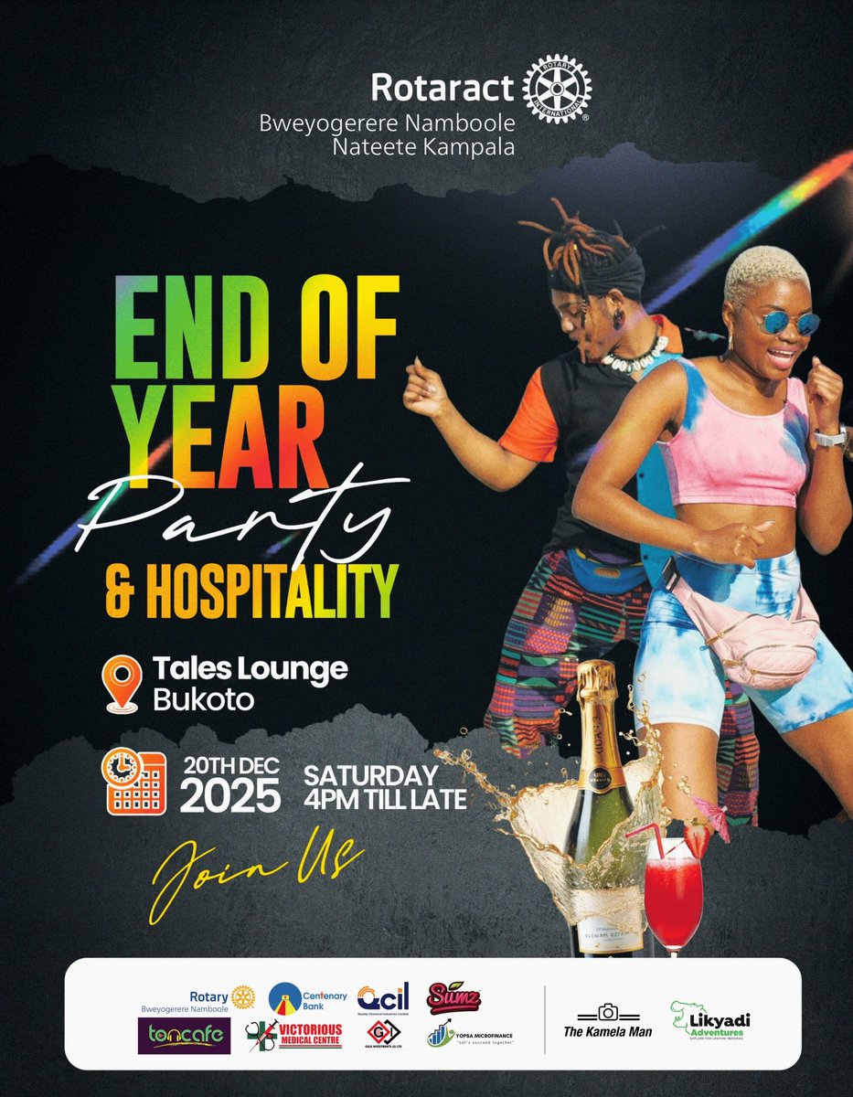 Destadia's tweet image. End the year in style🥂

The Rotaract Club of Bweyogerere Namboole, together with the Rotaract Club of Nateete Kampala, invite y'all to an unforgettable End of Year Party &amp;amp; Hospitality. 

Join us this Saturday at Tales Lounge, Bukoto, 4PM till late

 #ClubDestadia
 #TheHardNats