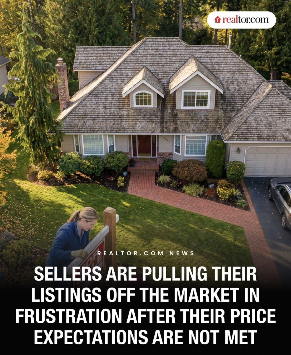 Seller “rage quitting” is exploding (+45%).

Can’t get the price → pull the listing → blame the agent.

They’re waiting for next year.

But markets like Jacksonville are projected to fall 5–7%.

Denial today = worse outcomes tomorrow.

Pent-up supply is building.

Are you