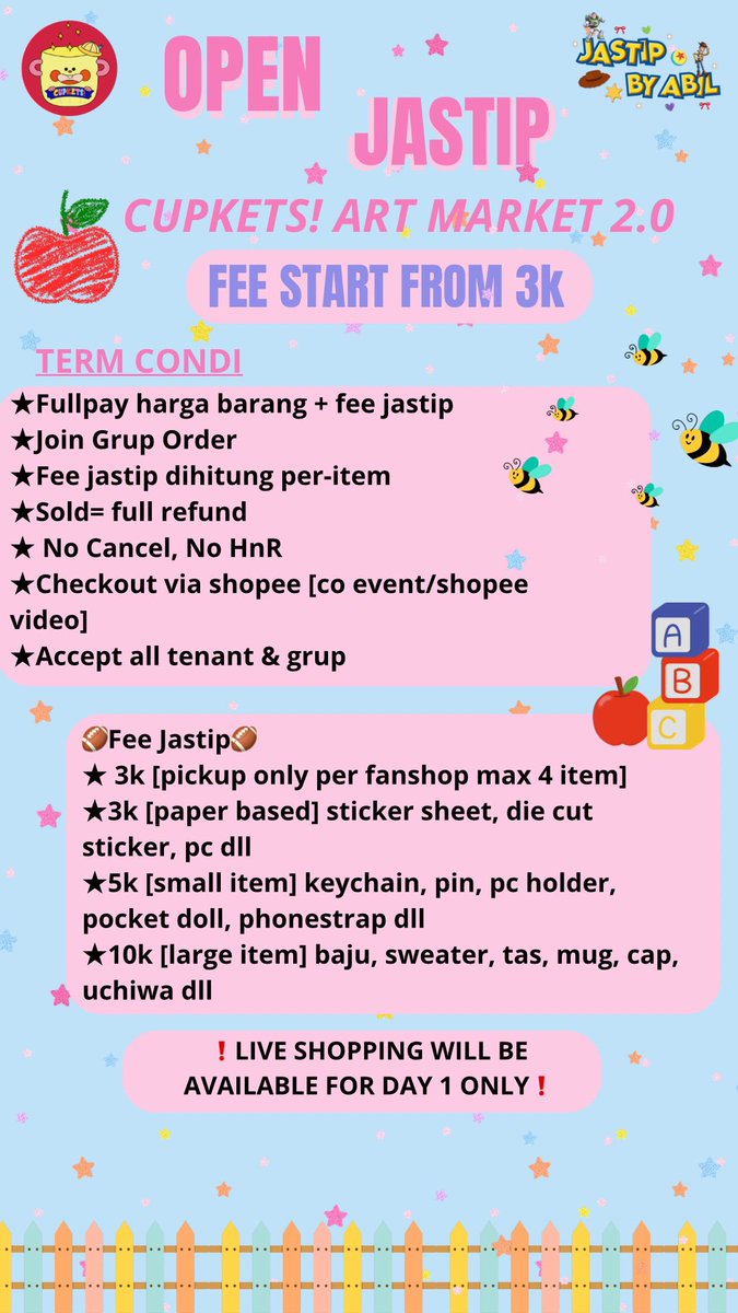 normal_koala's tweet image. 🍎 Open Jastip Cupkets Art Market 2.0🍎

🗓️10 Januari 2026
🏄🏻‍♂️ Accept Jastip All Tenant &amp;amp; Group🏄🏻‍♂️
📍Pengiriman from Jakarta Selatan
✅Live Shopping di Grup

📦More info join Grup💗

Thankyou.
#Jastipbybils
