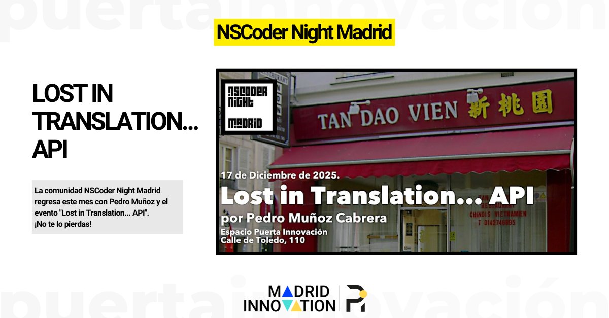NSCoder Night Madrid (<a href="/nscoder_mad/">NSCoder Night Madrid</a>) regresa a nuestro hub para llevar a cabo un evento muy especial para cerrar el año.

Aprende sobre la API de Translation haciendo una pequeña app para Mac. ¡Te esperamos!

📅 11 diciembre
🕚 19:00h
📍 Puerta Innovación 

madridinnova.es/eventos/nscode…