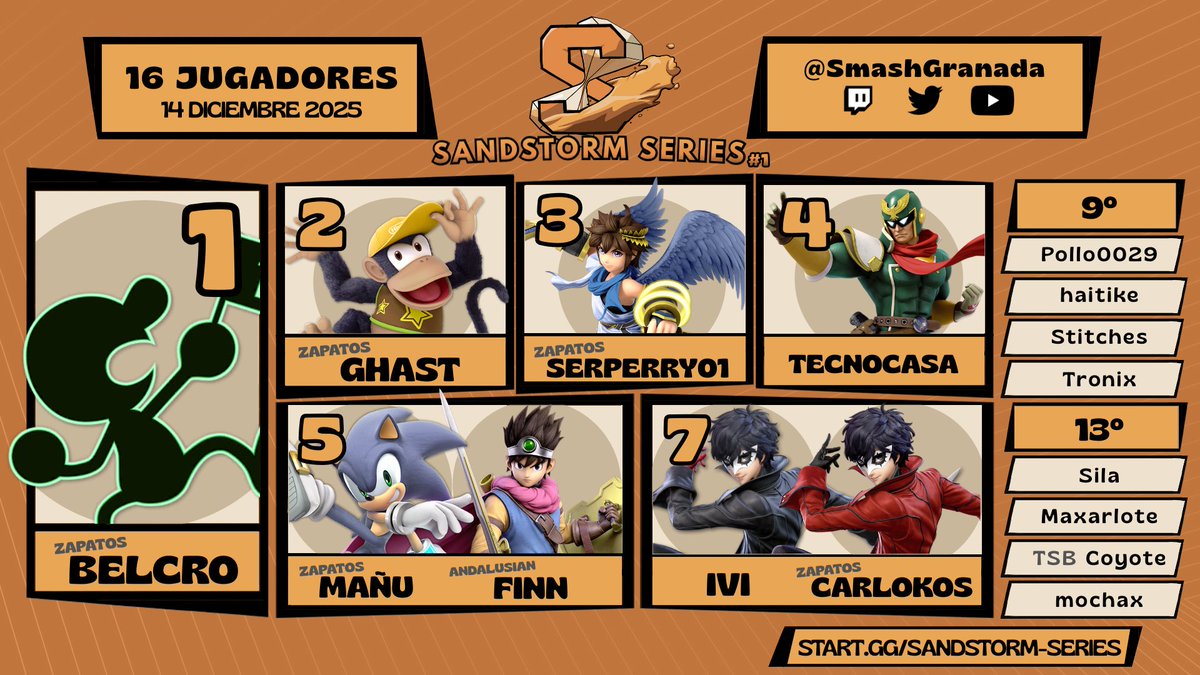 SmashGranada's tweet image. ¡Aquí tenéis los resultados del Sandstorm Series! ⌛️

¡Muchísimas por venir y enhorabuena a todos los jugadores! Esperamos que lo hayáis disfrutado. ¡Os esperamos en la siguiente edición! ❤️