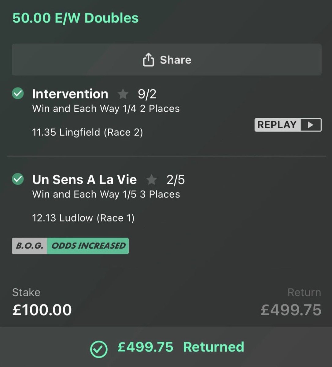 “But but but but why do you put odds on bankers in with your each way singles you fraud”

Hahaha BOOM

Cheers for the extra £130 Un Sens A La Vie 😋