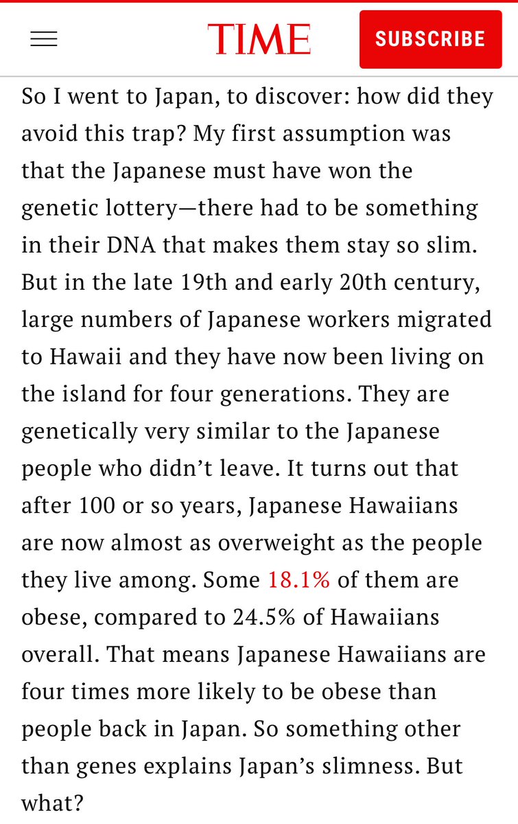 42% of Americans are obese, compared with just 4.5% of Japanese people. Why?

Japan 🇯🇵 is the only rich country that stayed thin while the West got obese.

Johann Hari says it has almost nothing to do with genetics (he compared obesity rates to Japanese Hawaiians) and everything