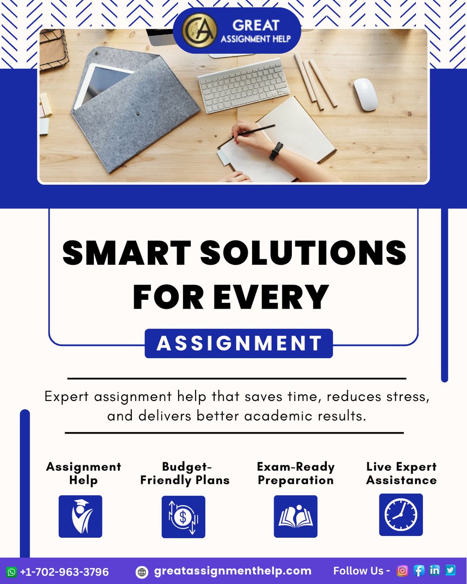 AssignmentGreat's tweet image. ✨ Great Assignment Help | Trusted Assignment Help
Beat deadlines &amp;amp; boost grades with smart assignment help from experts. Study stress-free, score better.

🌐 greatassignmenthelp.com
📞 +1-702-963-3796

#GreatAssignmentHelp #AssignmentHelp #HomeworkHelp #StudySmart #StudentLife