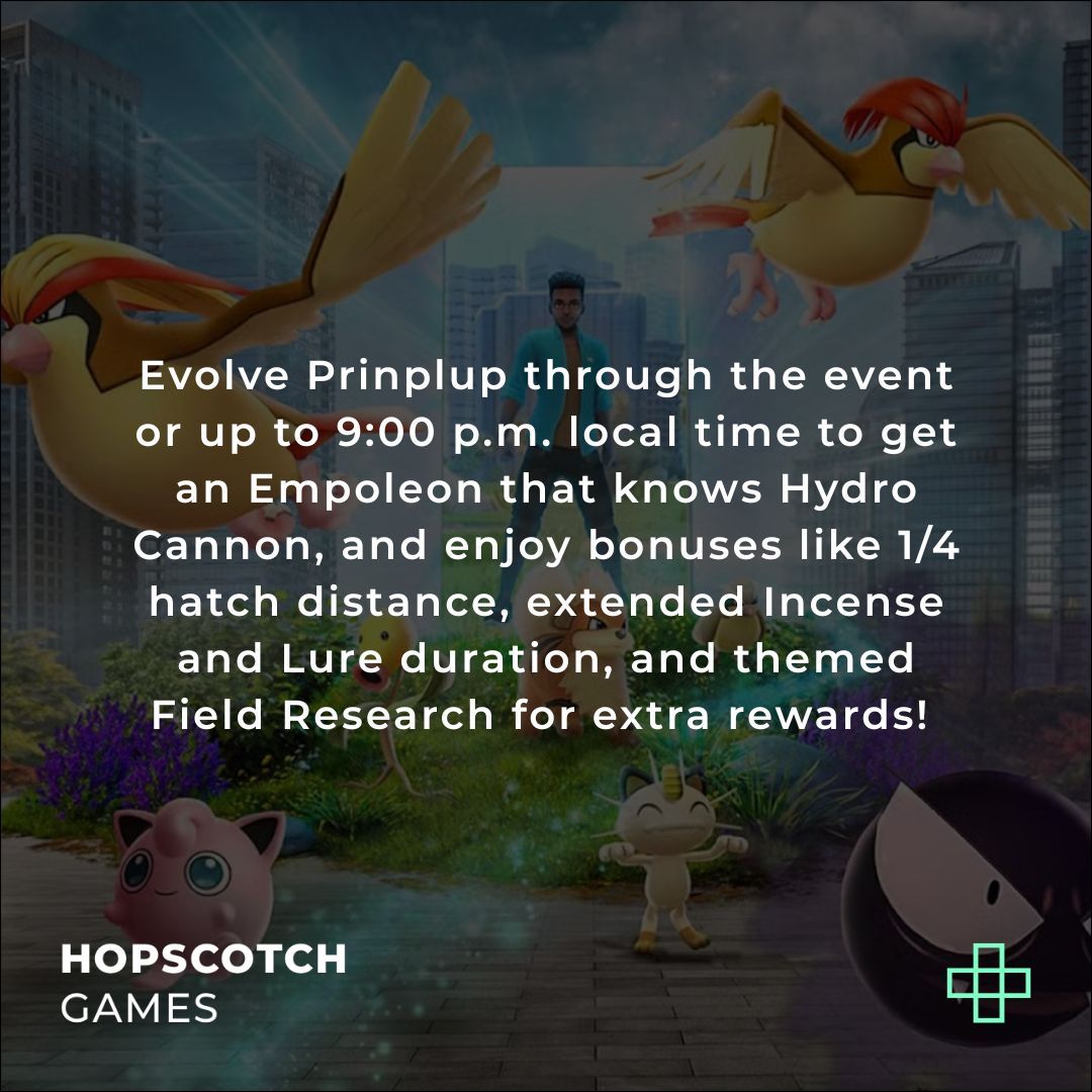 GamesHopscotch's tweet image. Start 2026 with a splash! 
Piplup’s coming to Pokémon GO’s first Community Day Classic of the year, with more spawns, extra bonuses, and a chance to unlock Hydro Cannon on Empoleon. Are you ready to dive in and catch ’em all? 
#PokemonGO #Piplup #PokemonGOEvent #GOCommunity