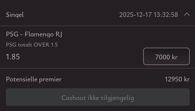 Sjakktrekk's tweet photo. 📅Wednesday's BOTD

🇫🇷PSG v Flamengo🇧🇷

✨PSG Over 1.5 @ 1.85

💸7 units stake at Vicibet

🔗https://t.co/fAjvF7QYKc

❤️Like if you're getting on too